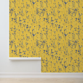 Moderne Abstrakt-blaugelbe Wildblumen Tapete