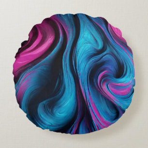 Moderne Abstrakt-Fluid Art-Blue und Pink- Rundes Kissen