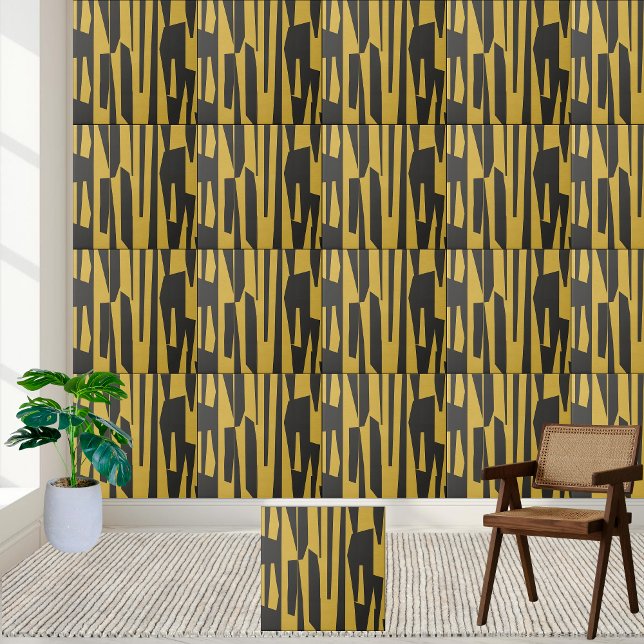 Moderne Abstrakt Gelb- und Schwarz-Geometrie Fliese (Modern Abstract Yellow and Black Geometric Ceramic Tile)