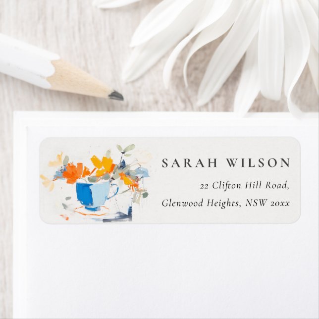 Moderne Abstrakt-gelbe blaue Blumenkohle Teebecher (Insitu)