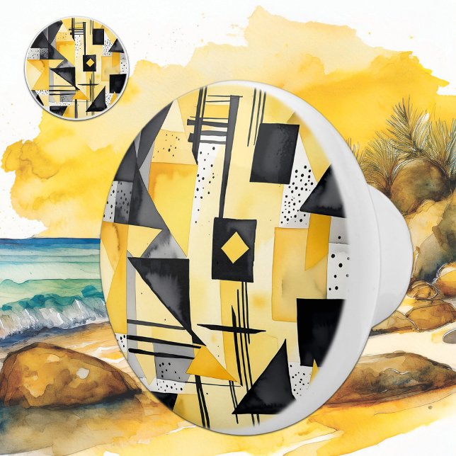 Moderne, Abstrakt-gelbe und schwarze Farbe Keramikknauf (Von Creator hochgeladen)