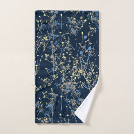 Moderne Abstrakt-gelbe Wildblumen in Dunkelblau Badhandtuch Set