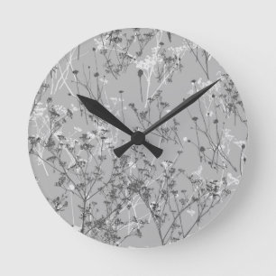 Moderne Abstrakt-graue Wildblumen Runde Wanduhr