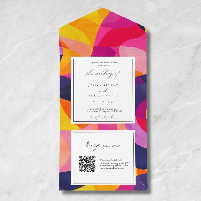 Moderne Abstrakt-Hot-Pink-QR-Hochzeit All In One Einladung (Von Creator hochgeladen)