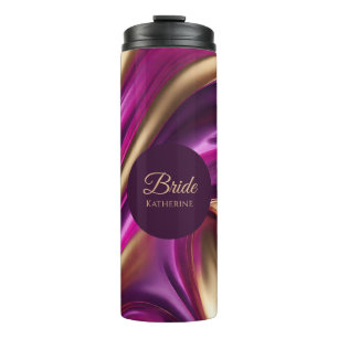 Moderne Abstrakt-Lila Fuchsia Gold-Bride- Thermosbecher