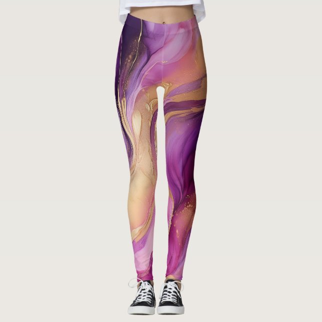 Moderne Abstrakt-Lila Rosa- und Gold-Leggings Leggings (Vorderseite)