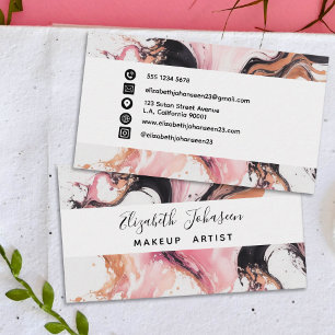 Moderne, Abstrakt rosa, schwarz beige Wasserfarbe  Visitenkarte