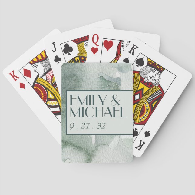 Moderne Abstrakt Sage Green Moss Wasserfarbe Spielkarten (Rückseite)