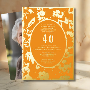 Moderne Abstrakte 40. Geburtstagsvorlage Mandarine Folieneinladung