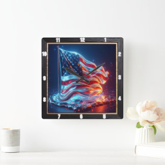 Moderne Abstrakte amerikanische Flagge Quadratische Wanduhr