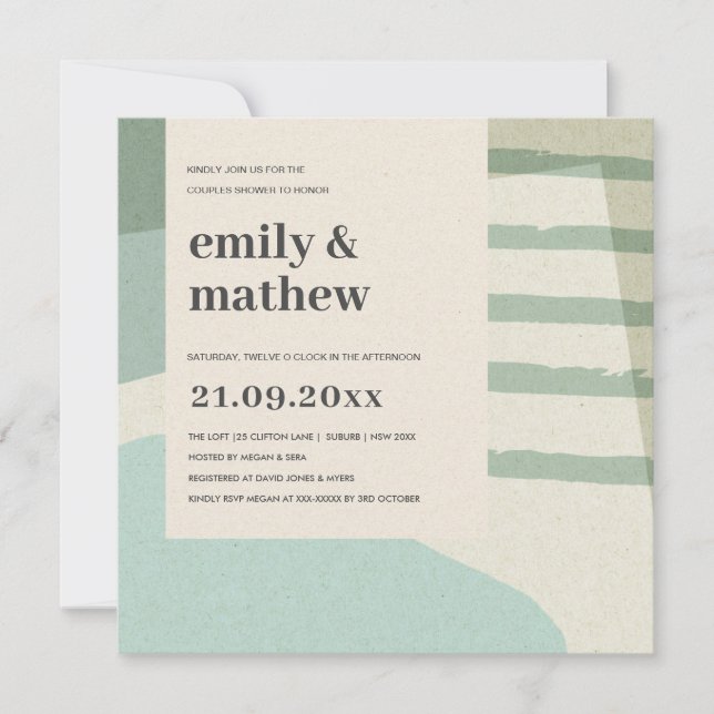 MODERNE ABSTRAKTE AQUA BLAU ART COUPLES DUSCHE EINLADUNG (Vorderseite)