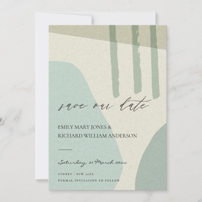 MODERNE ABSTRAKTE AQUA BLAU KRAFT KÜNSTLERISCHE KU SAVE THE DATE (Vorderseite)