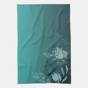 Moderne Abstrakte Aquamarine Blumen Geschirrtuch
