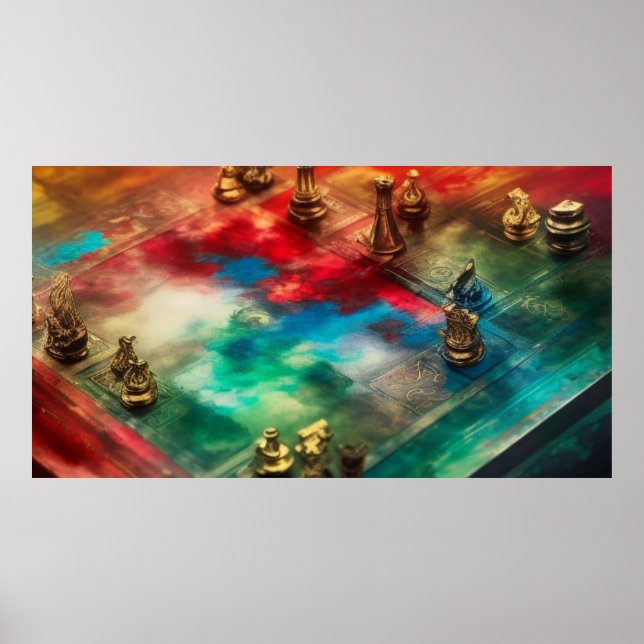 Moderne, abstrakte, aquamarine Goldfiguren Poster (Vorne)