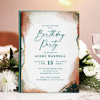 Moderne Abstrakte Aquamarine und Kupfer Geburtstag Einladung