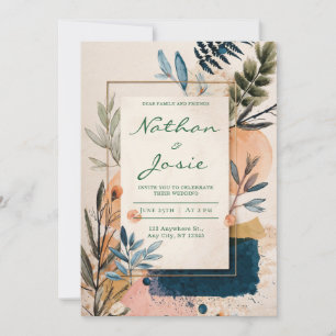 Moderne Abstrakte Aquarell-Terrakotta-Gold-Hochzei Einladung