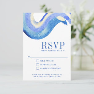 Moderne Abstrakte Art Blue Watercolor Hochzeit RSVP Karte