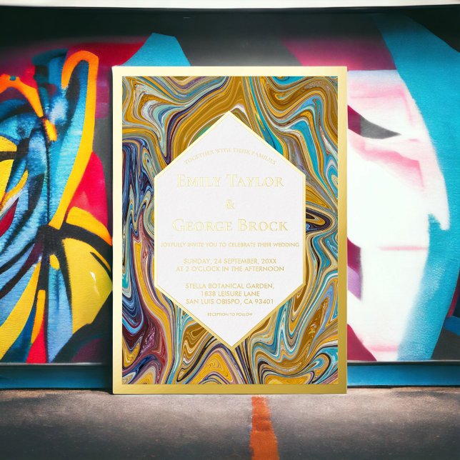 Moderne Abstrakte Art Liquide Malerei Hochzeit Gol Folieneinladung (Von Creator hochgeladen)