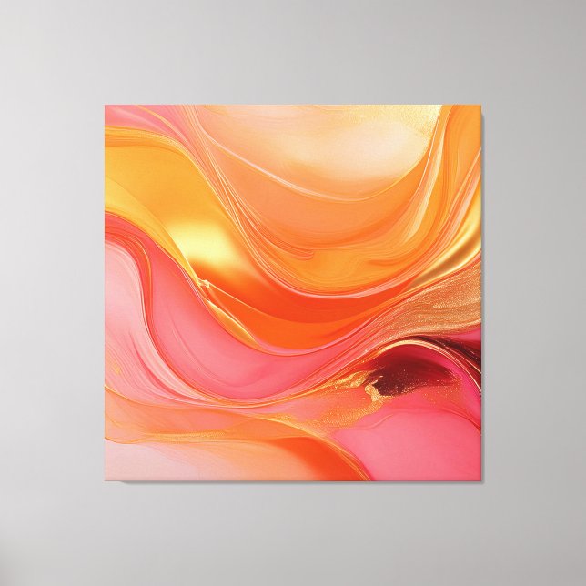 Moderne Abstrakte Art Orange Rosa und Gold- Leinwanddruck (Vorderseite)