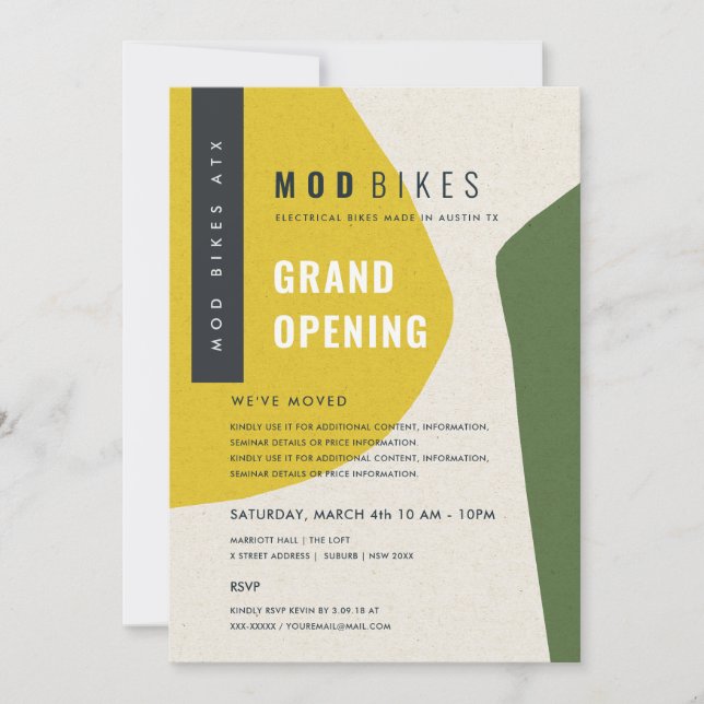 Moderne Abstrakte Art Yellow Green Grand Opening Einladung (Vorderseite)