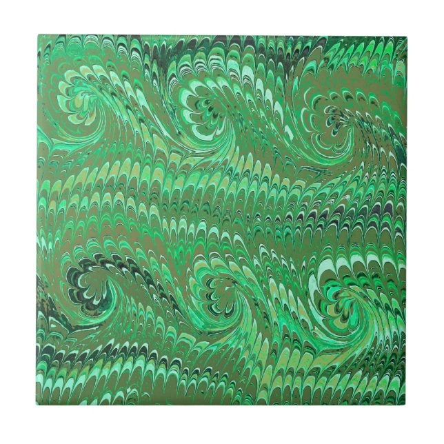 Moderne Abstrakte Avocado Green Marble Wirbel Fliese (Vorderseite)