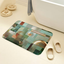 Moderne abstrakte Bauhaus Grün Gold Muster Badematte