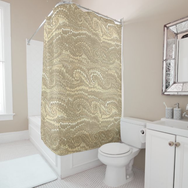 Moderne, Abstrakte Beige Wirbel - Marmormuster Duschvorhang (Beispiel)