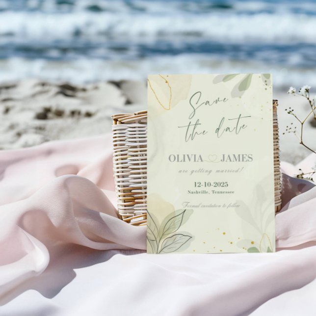 Moderne Abstrakte Blätter Save the Date Hochzeitka Einladung (Von Creator hochgeladen)