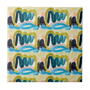 Moderne Abstrakte Blau-, Aquamarin- und Gelbgold-K Fliese