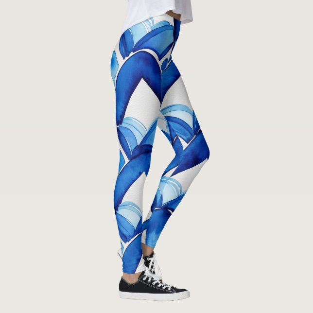 Moderne Abstrakte blaue Aquarellfarben-Leggings Leggings (Rechts)