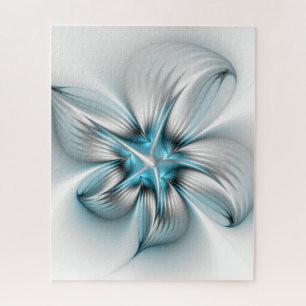 Moderne abstrakte blaue Fraktal-Kunst in floraler Puzzle