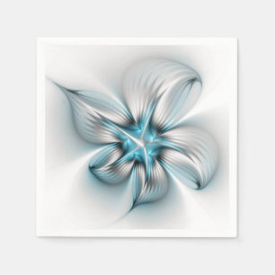 Moderne abstrakte blaue Fraktal-Kunst in floraler  Serviette