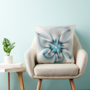 Moderne abstrakte blaue Fraktal-Kunst mit floraler Kissen