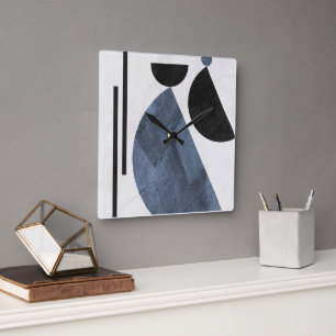 Moderne abstrakte blaue geometrische quadratische wanduhr