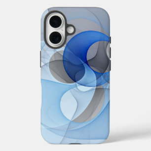 Moderne abstrakte blaue graue Fractal-Kunstgrafik iPhone 16 Hülle