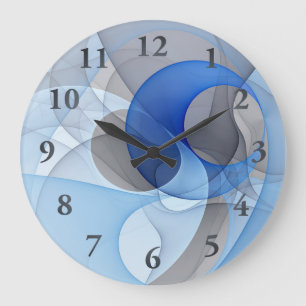 Moderne abstrakte blaue graue Fractal-Kunstgrafik Große Wanduhr