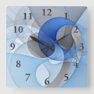 Moderne abstrakte blaue graue Fractal-Kunstgrafik Quadratische Wanduhr