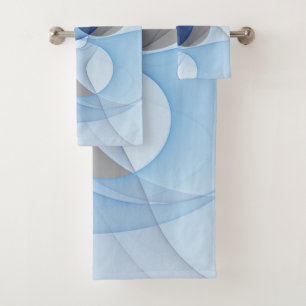 Moderne abstrakte blaue graue fraktale Kunstgrafik Badhandtuch Set