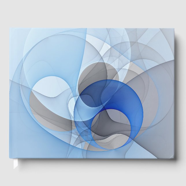 Moderne abstrakte blaue graue fraktale Kunstgrafik Gästebuch (Vorderseite)