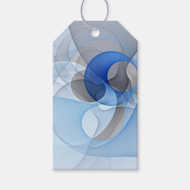Moderne abstrakte blaue graue fraktale Kunstgrafik Geschenkanhänger (Vorderseite)