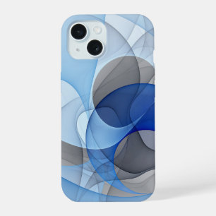 Moderne abstrakte blaue graue fraktale Kunstgrafik iPhone 15 Hülle