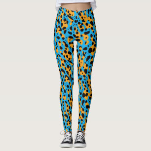 Moderne abstrakte blaue Leopardenflecken im Tierdr Leggings