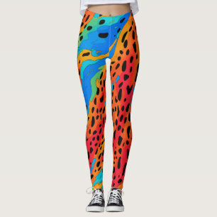 Moderne Abstrakte Blaue Orange Tierprint Wilde Leggings