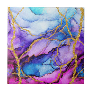 Moderne Abstrakte Blaue Violette Gold Glitter Must Fliese