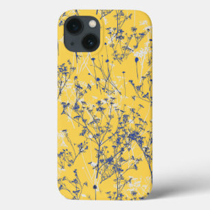 Moderne Abstrakte blaue Wildblumen auf Senf Yellow Case-Mate iPhone Hülle