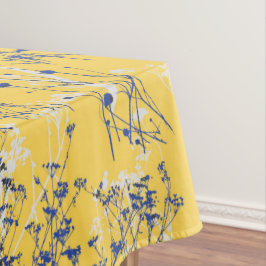 Moderne Abstrakte blaue Wildblumen auf Senf Yellow Tischdecke