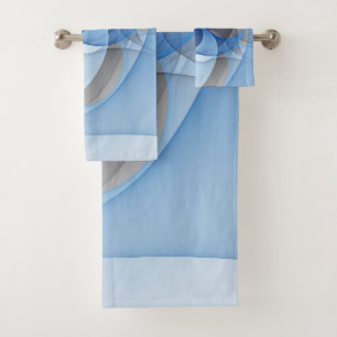 Moderne Abstrakte blaugraue Fraktal Grafik Badhandtuch Set