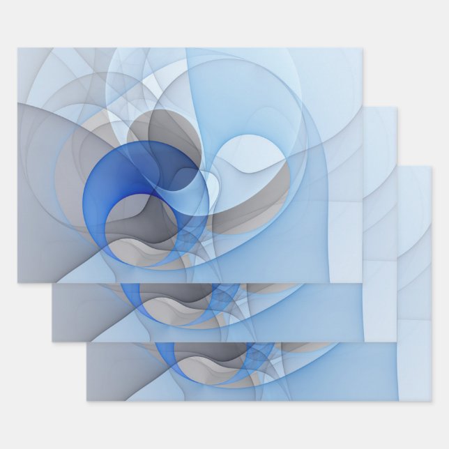 Moderne Abstrakte blaugraue Fraktal Grafik Geschenkpapier Set (Set)