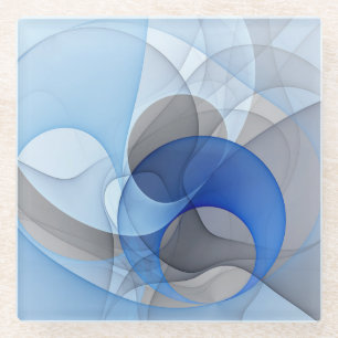 Moderne Abstrakte blaugraue Fraktal Grafik Glasuntersetzer