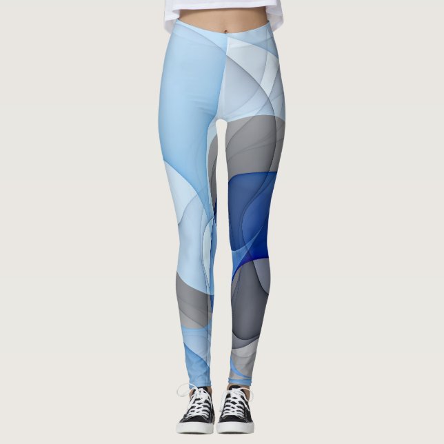 Moderne Abstrakte blaugraue Fraktal Grafik Leggings (Vorderseite)